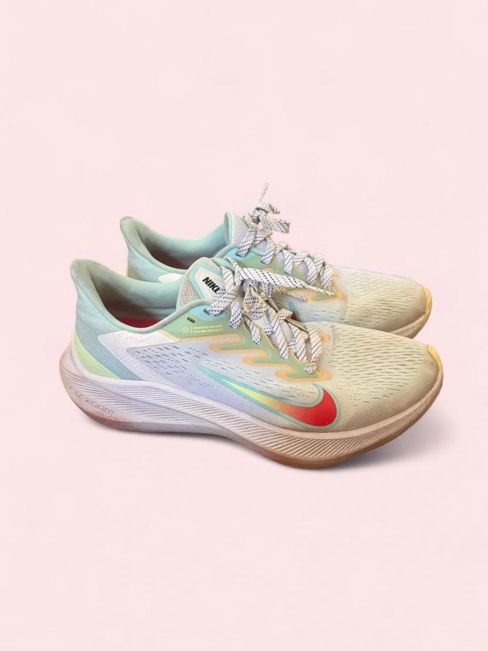 Nike Women's Running Shoes - White with Mint, Iridescent & Red Accent